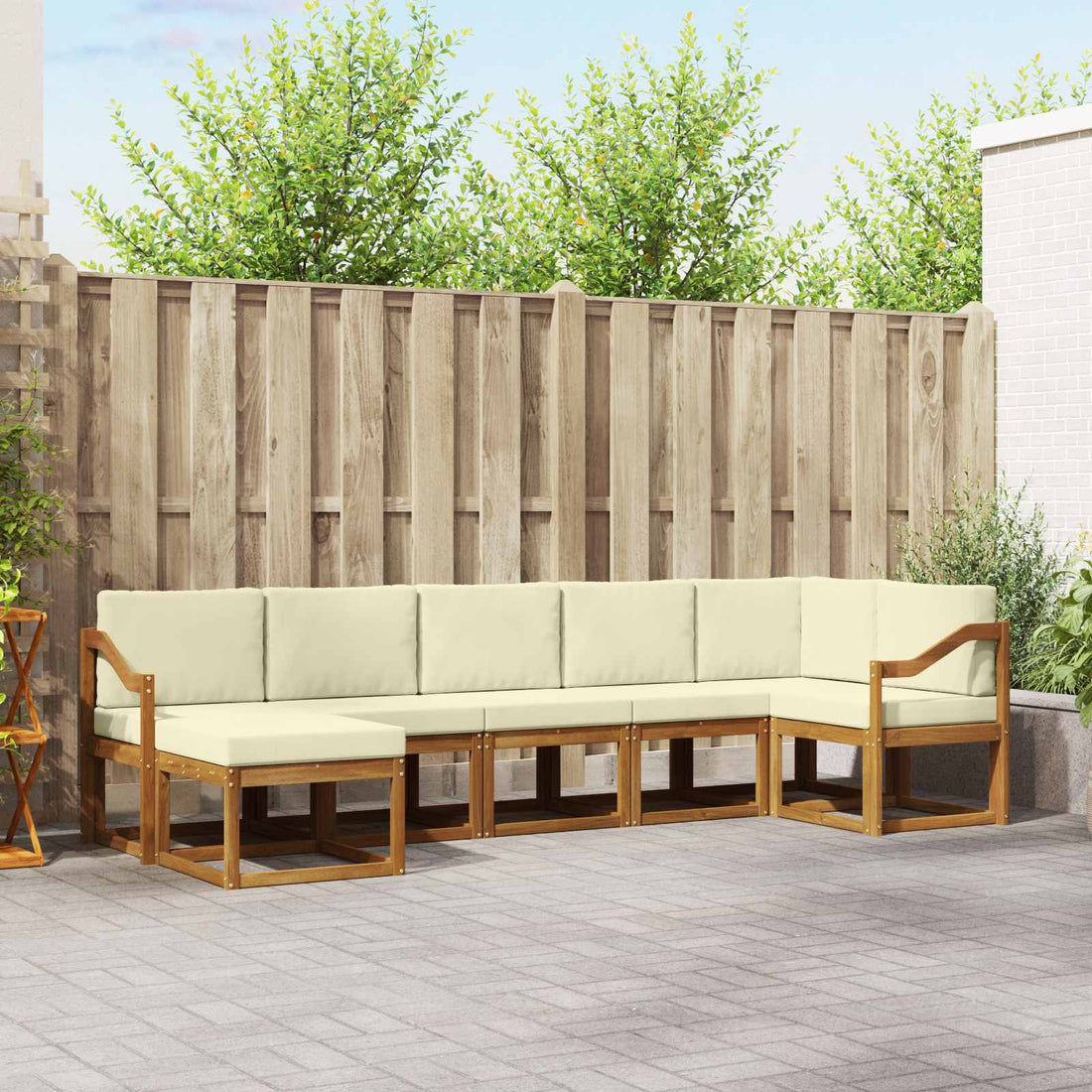 vidaXL Conjunto de sofás de exterior 7 uds. Natural y Crema