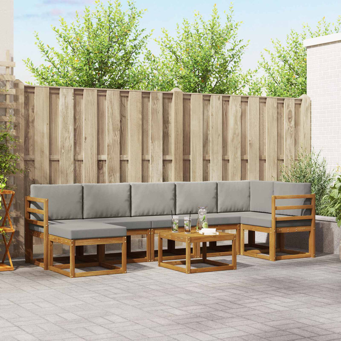 vidaXL Conjunto de sofás de exterior 8 uds. Gris Natural y Claro