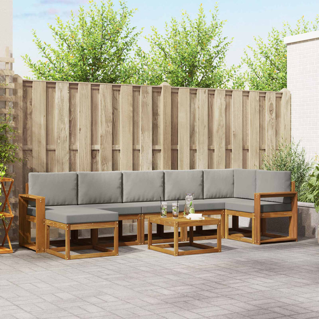 vidaXL Conjunto de sofás de exterior 8 uds. Gris Natural y Claro