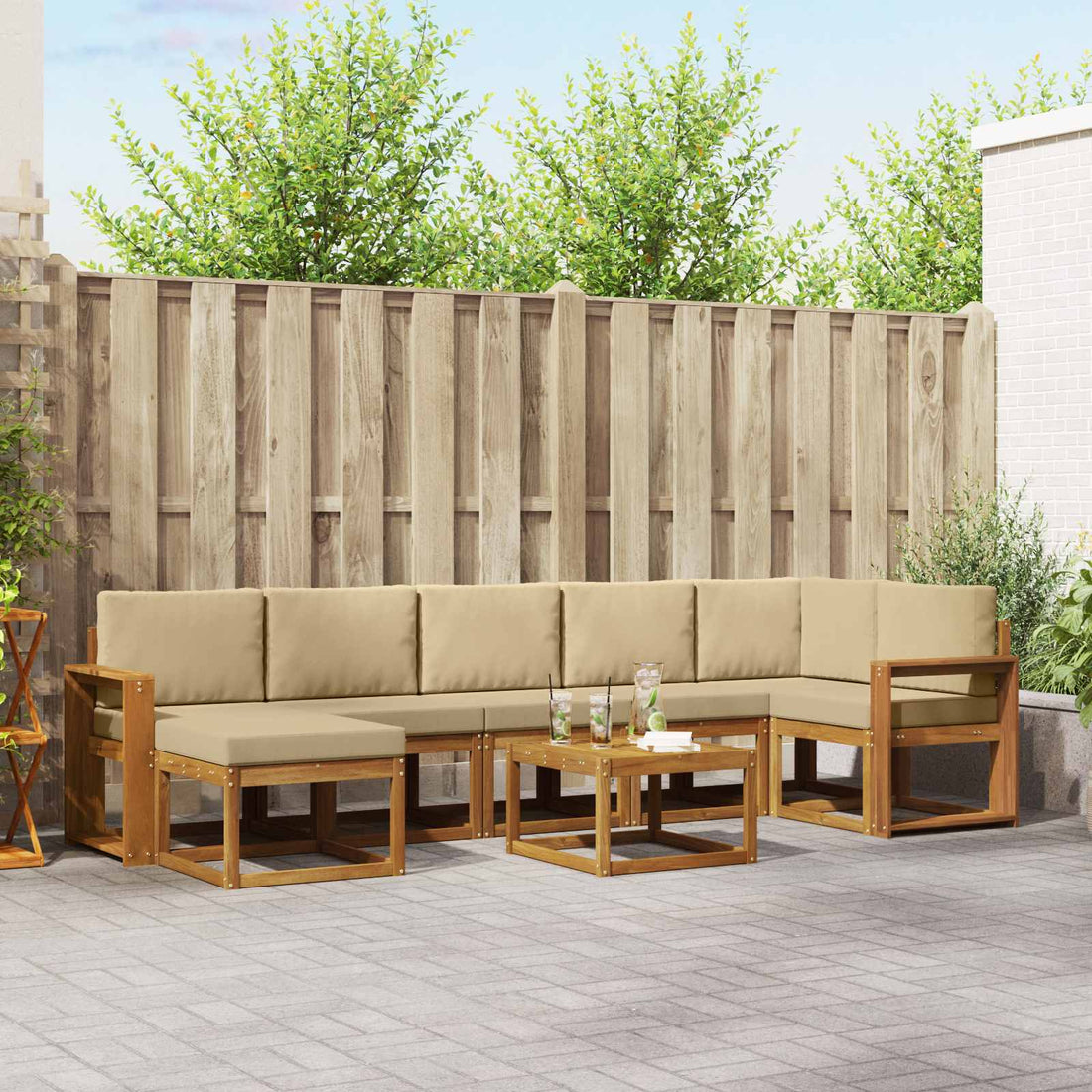 vidaXL Conjunto de sofás de exterior 8 uds. Natural y Beige