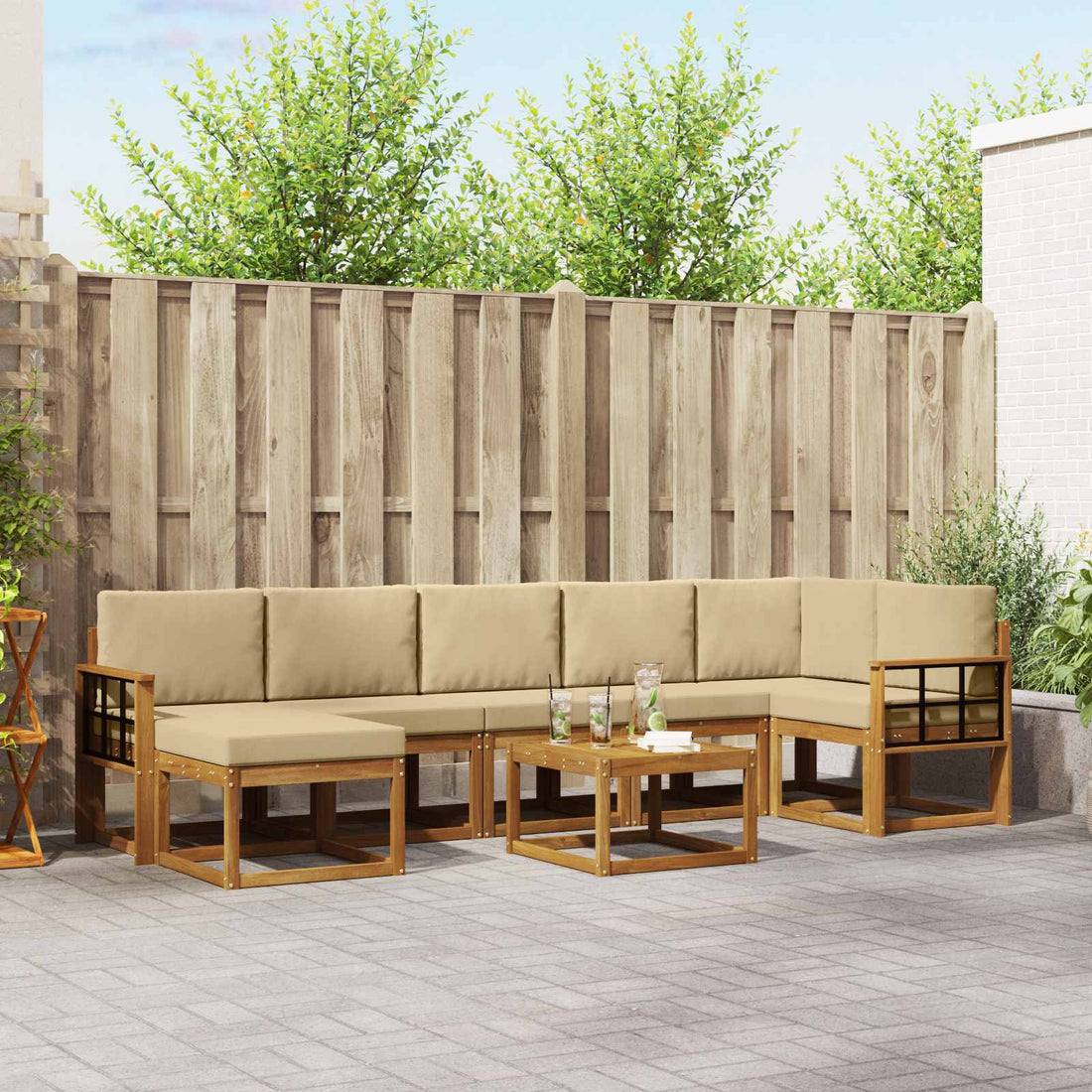 vidaXL Conjunto de sofás de exterior 8 uds. Natural y Beige