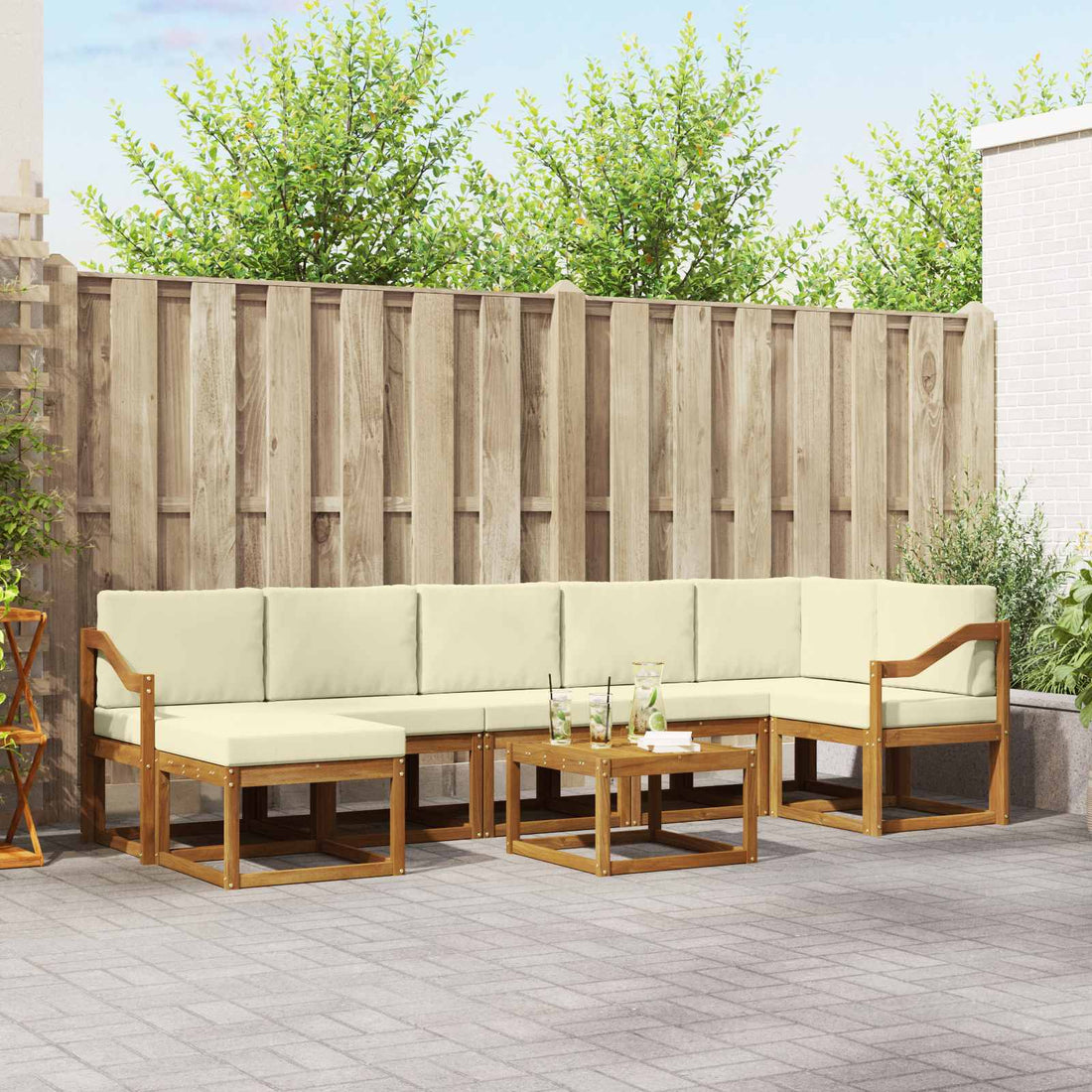 vidaXL Conjunto de sofás de exterior 8 uds. Natural y Crema
