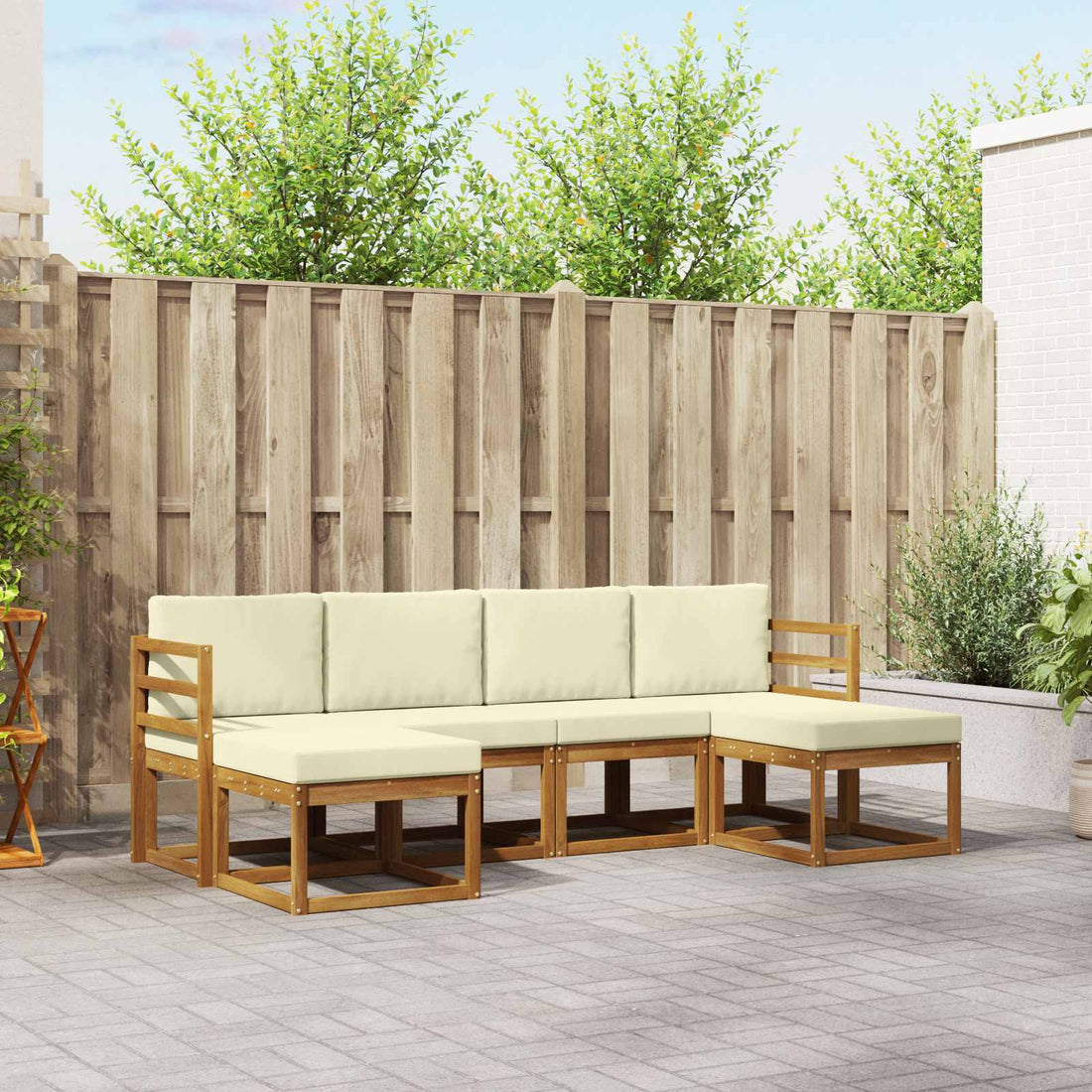 vidaXL Conjunto de sofás de exterior 6 uds. Natural y Crema
