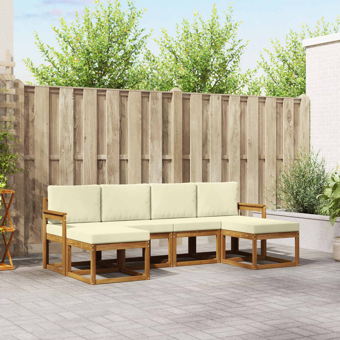 vidaXL Conjunto de sofás de exterior 6 uds. Natural y Crema