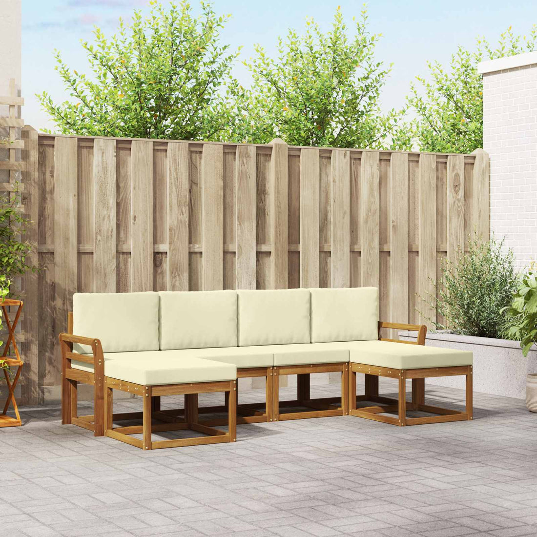 vidaXL Conjunto de sofás de exterior 6 uds. Natural y Crema