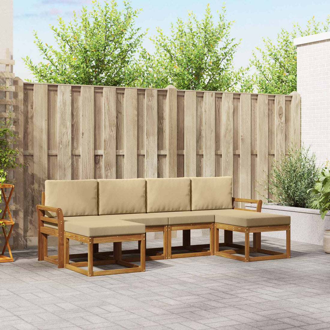 vidaXL Conjunto de sofás de exterior 6 uds. Natural y Beige