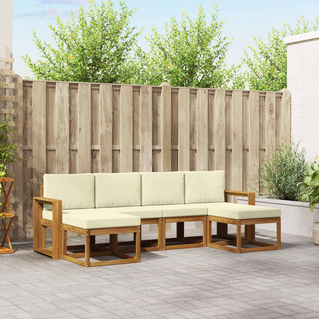 vidaXL Conjunto de sofás de exterior 6 uds. Natural y Crema