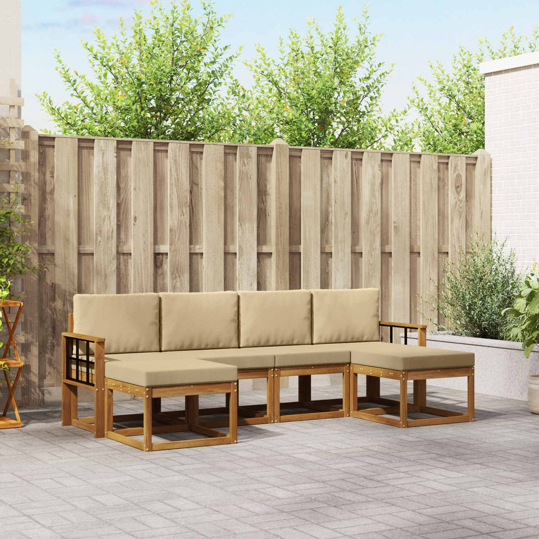 vidaXL Conjunto de sofás de exterior 6 uds. Natural y Beige