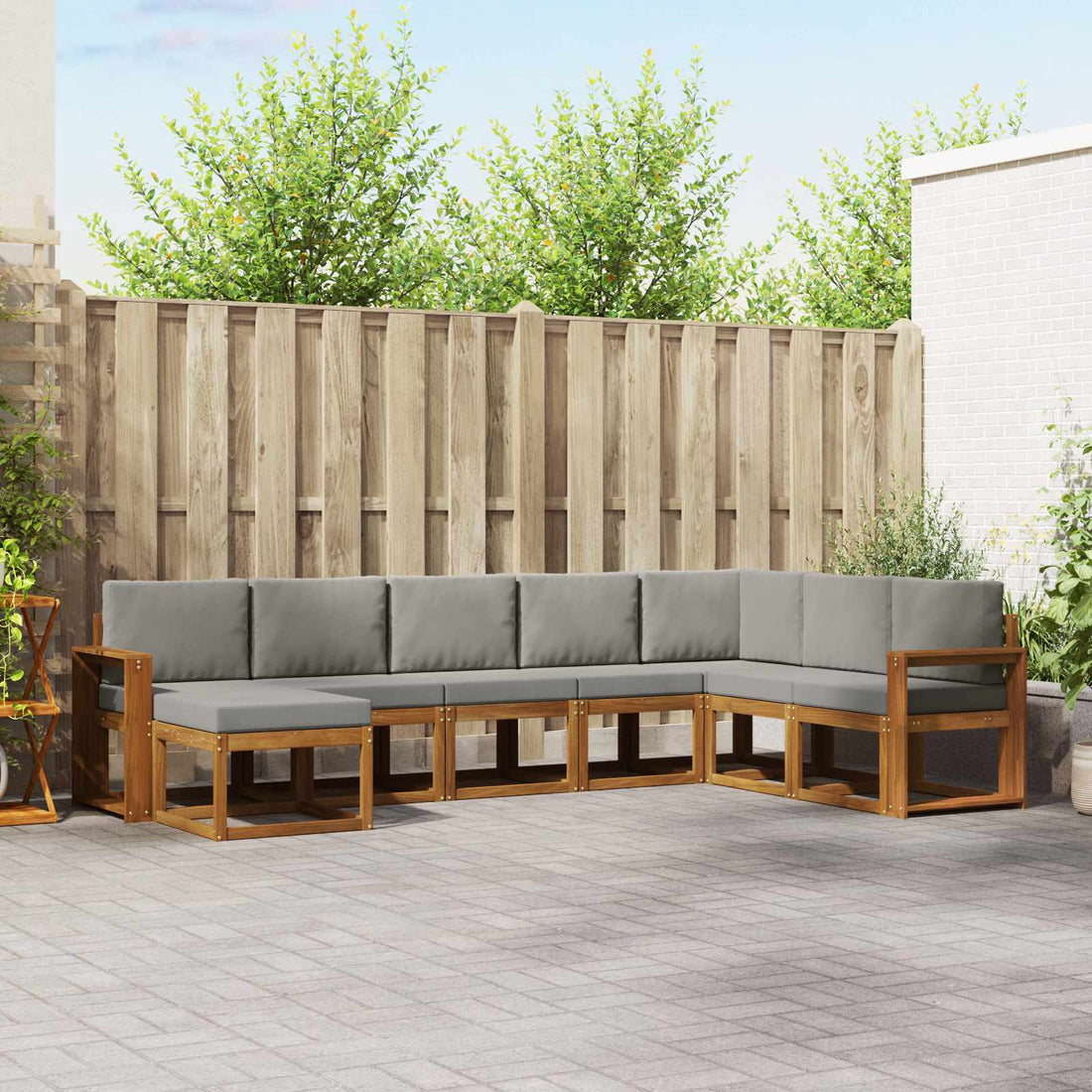 vidaXL Conjunto de sofás de exterior 8 uds. Gris Natural y Claro