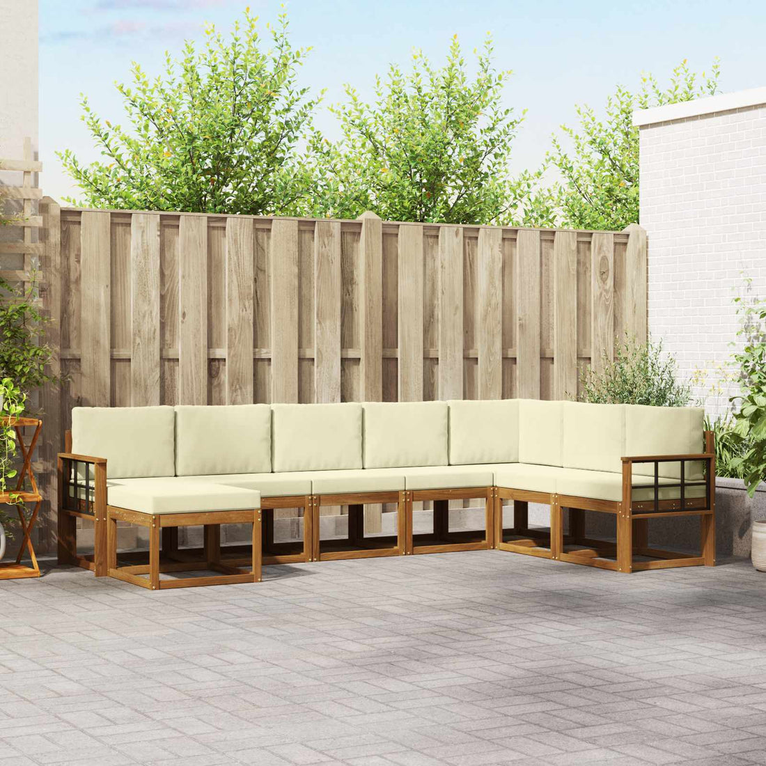 vidaXL Conjunto de sofás de exterior 8 uds. Natural y Crema