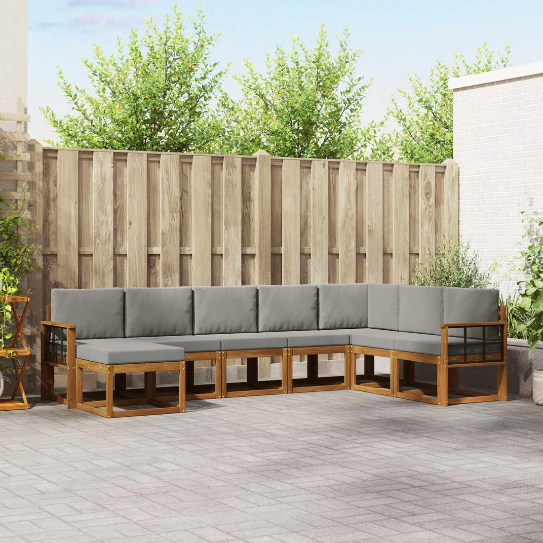 vidaXL Conjunto de sofás de exterior 8 uds. Gris Natural y Claro