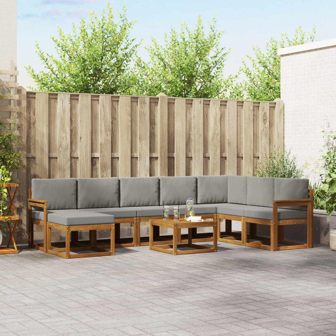 vidaXL Conjunto de sofás de exterior 9 uds. Gris Natural y Claro