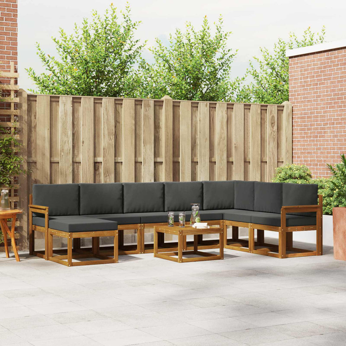 vidaXL Conjunto de sofás de exterior 9 uds. Natural y Antracita