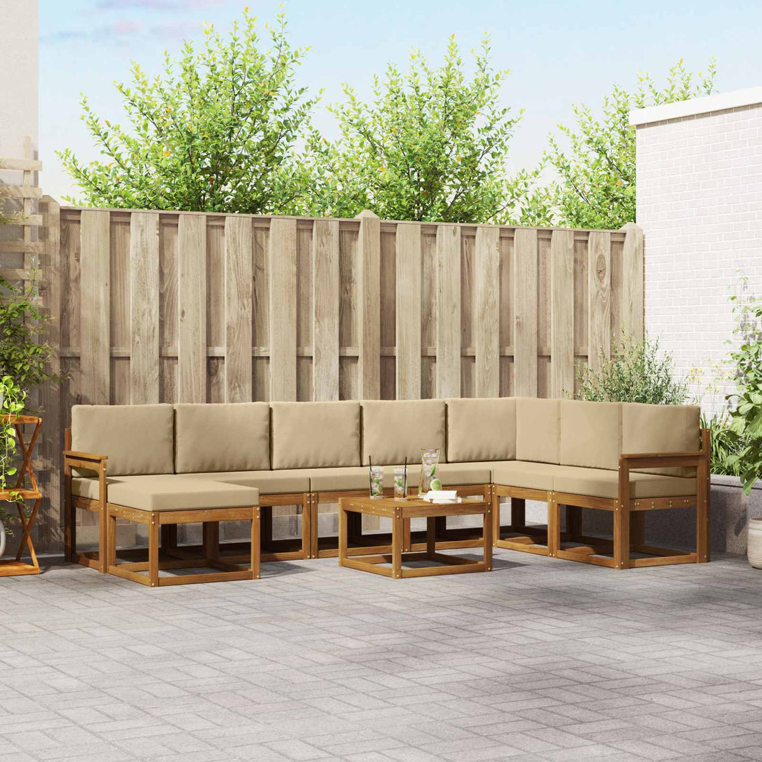vidaXL Conjunto de sofás de exterior 9 uds. Natural y Beige