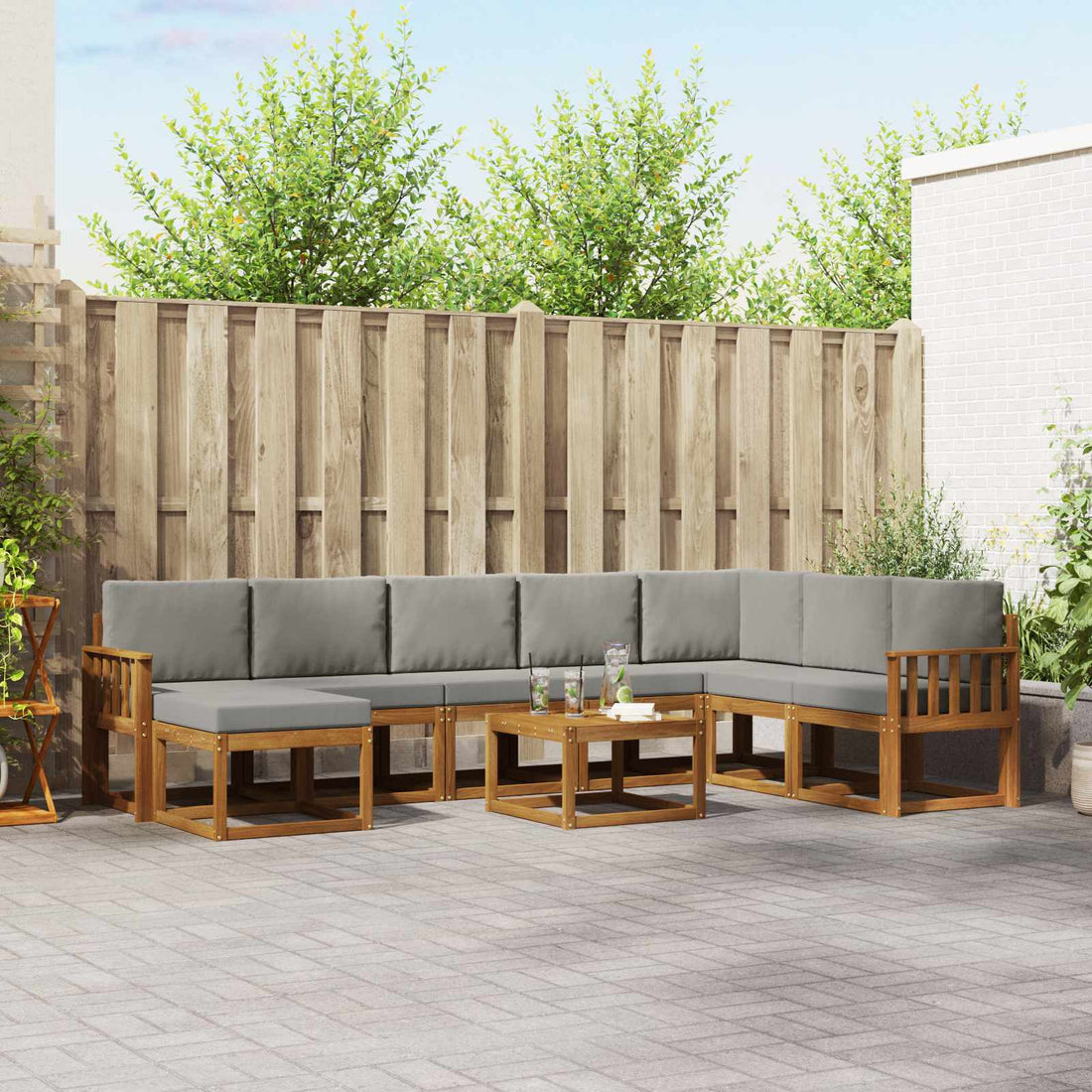 vidaXL Conjunto de sofás de exterior 9 uds. Gris Natural y Claro