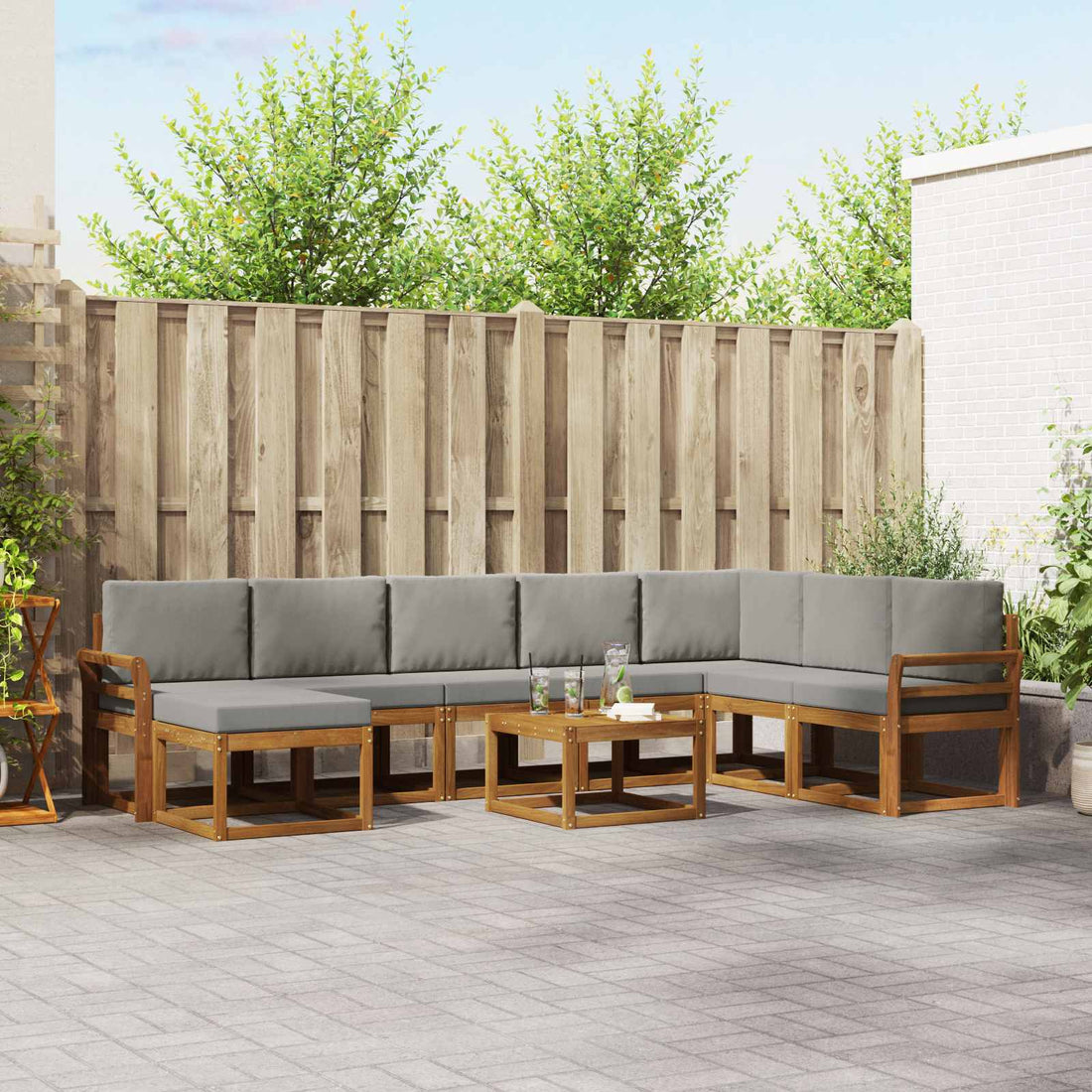 vidaXL Conjunto de sofás de exterior 9 uds. Gris Natural y Claro