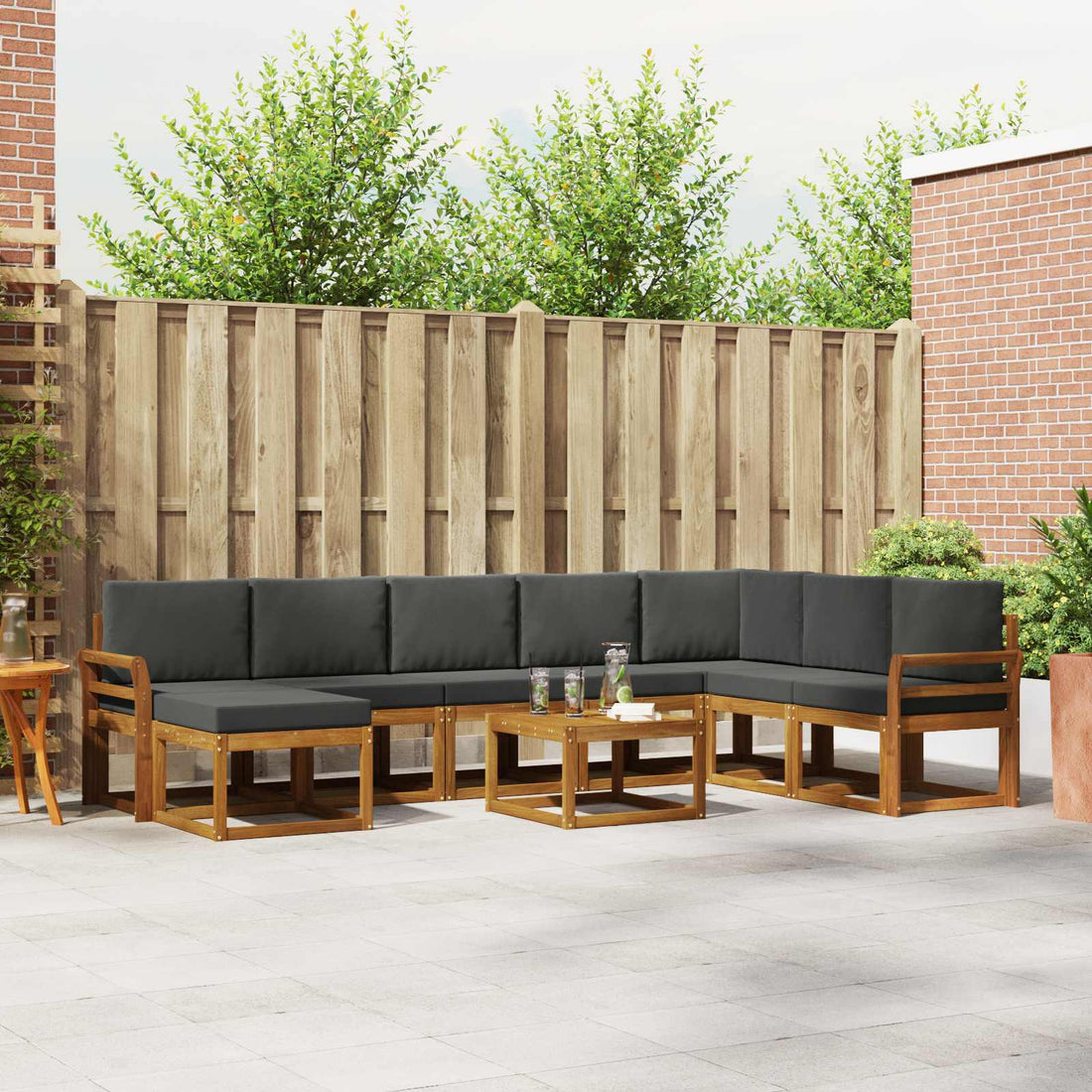 vidaXL Conjunto de sofás de exterior 9 uds. Natural y Antracita
