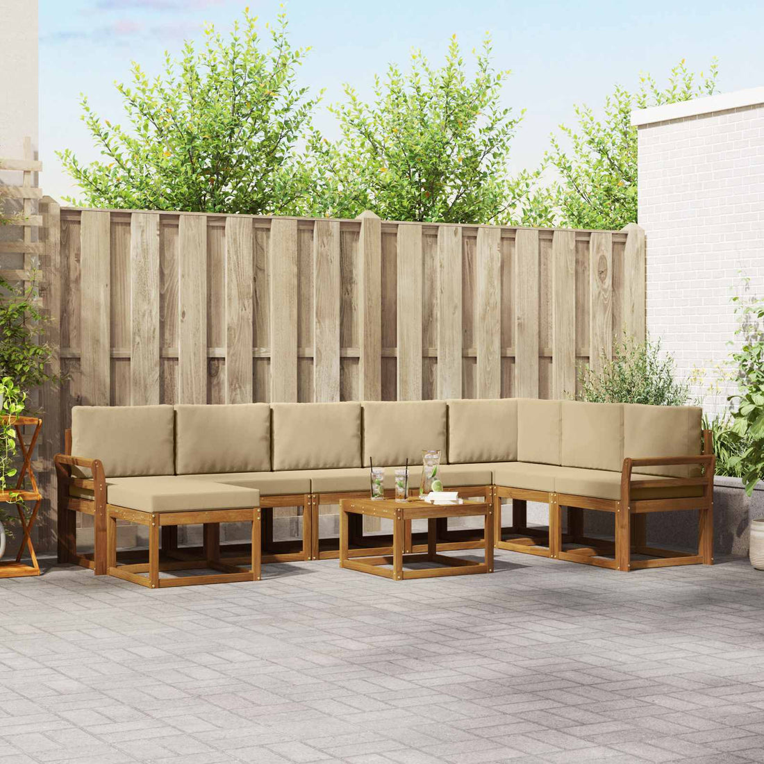 vidaXL Conjunto de sofás de exterior 9 uds. Natural y Beige
