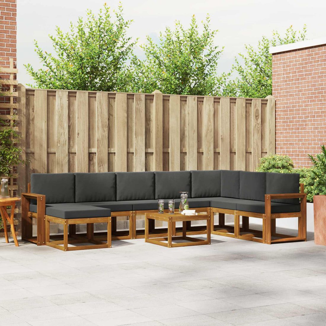 vidaXL Conjunto de sofás de exterior 9 uds. Natural y Antracita