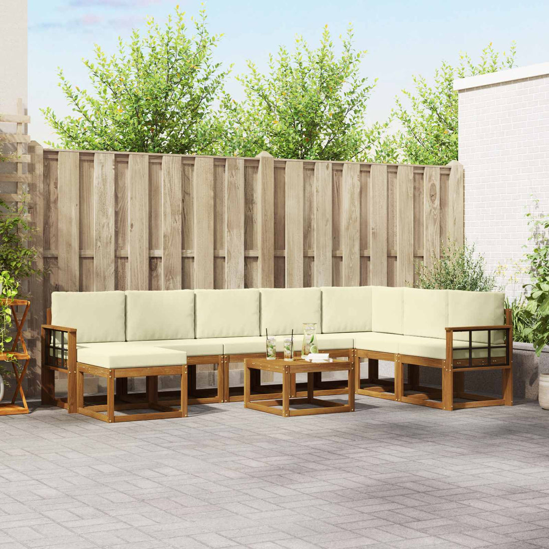 vidaXL Conjunto de sofás de exterior 9 uds. Natural y Crema
