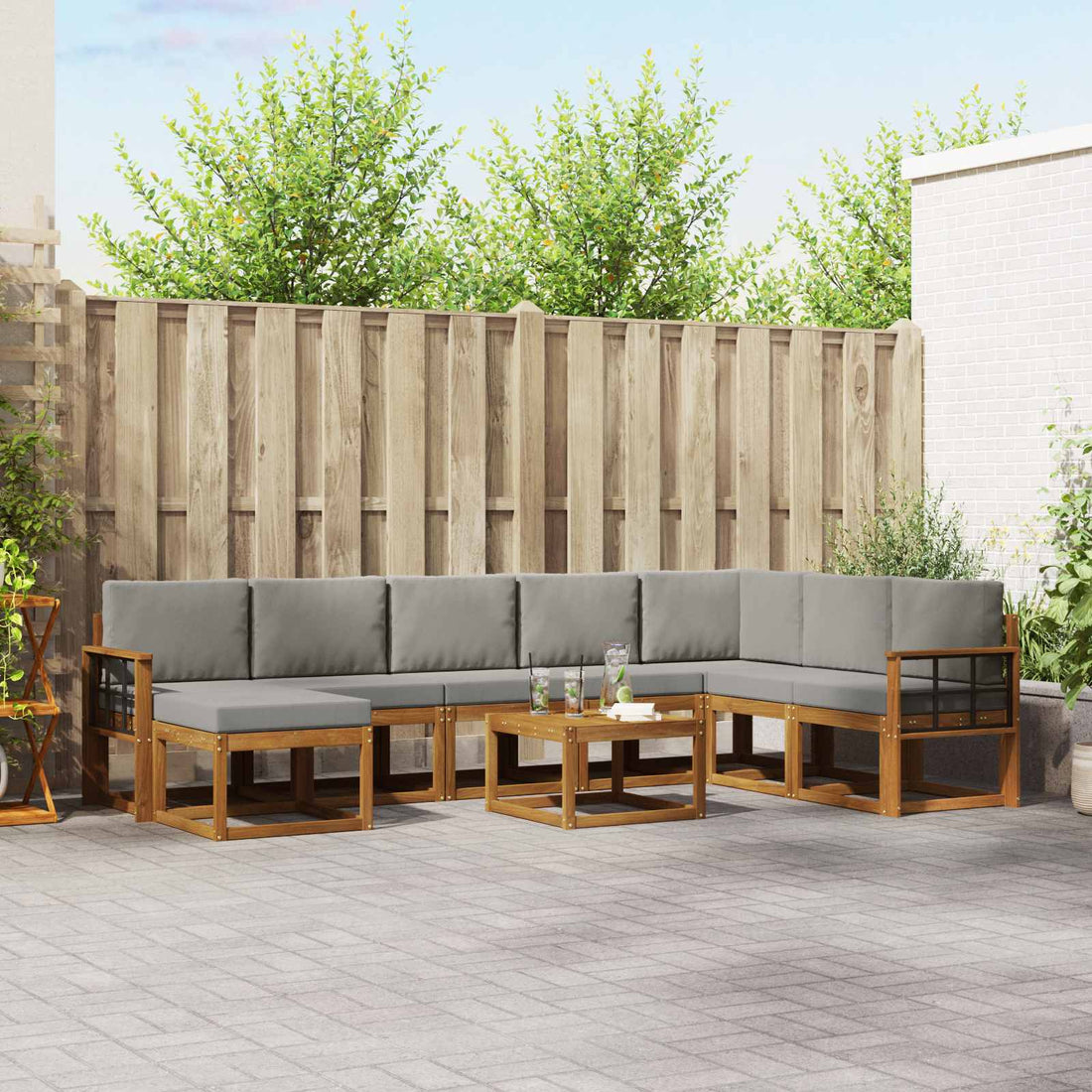 vidaXL Conjunto de sofás de exterior 9 uds. Gris Natural y Claro