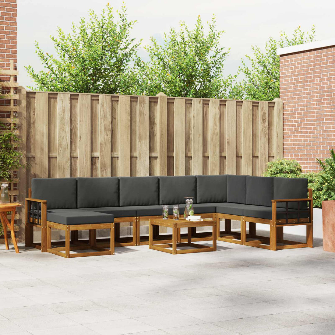 vidaXL Conjunto de sofás de exterior 9 uds. Natural y Antracita