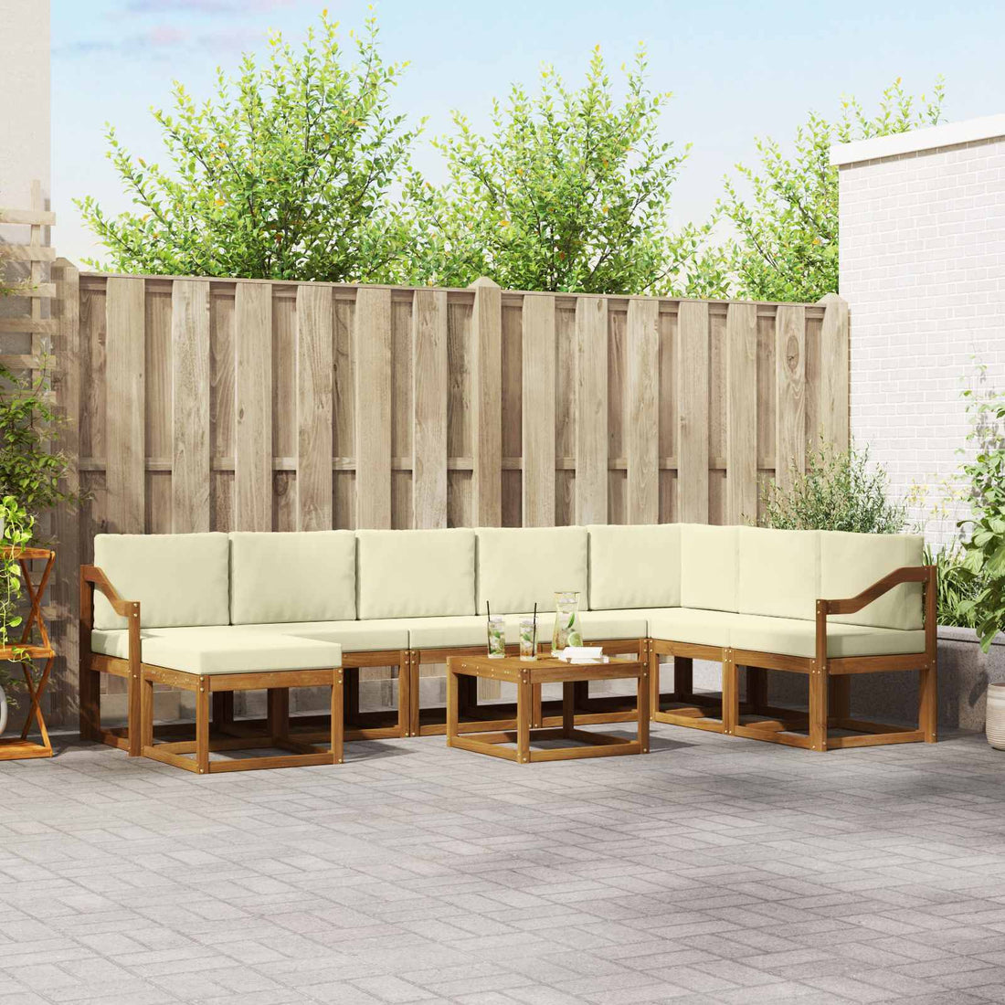 vidaXL Conjunto de sofás de exterior 9 uds. Natural y Crema