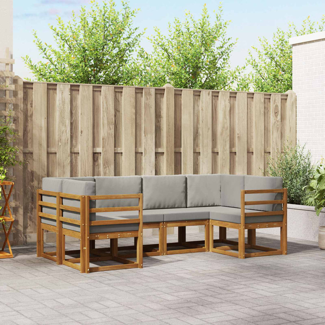 vidaXL Conjunto de sofás de exterior 6 uds. Gris Natural y Claro