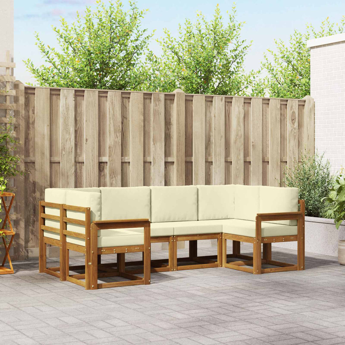 vidaXL Conjunto de sofás de exterior 6 uds. Natural y Crema