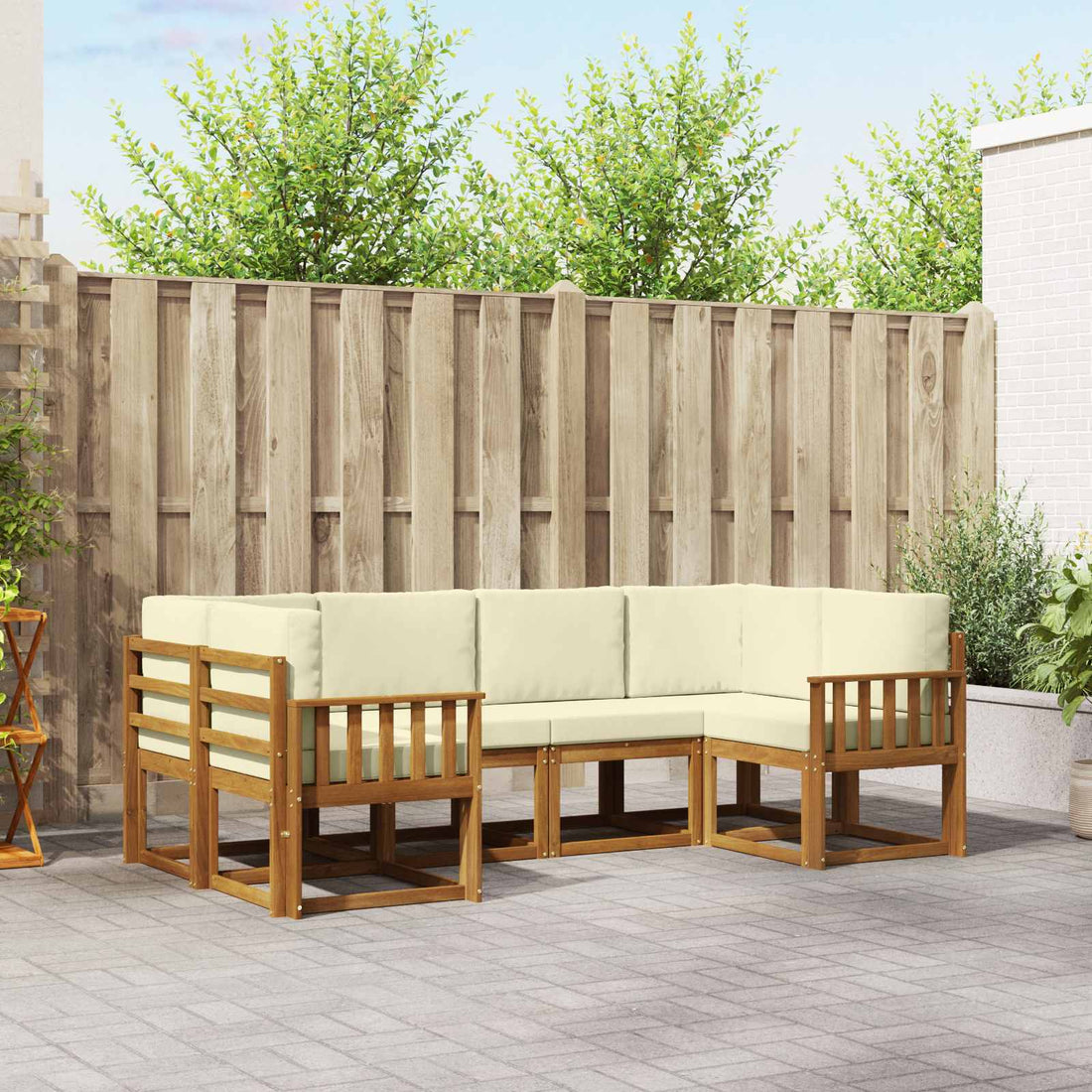 vidaXL Conjunto de sofás de exterior 6 uds. Natural y Crema