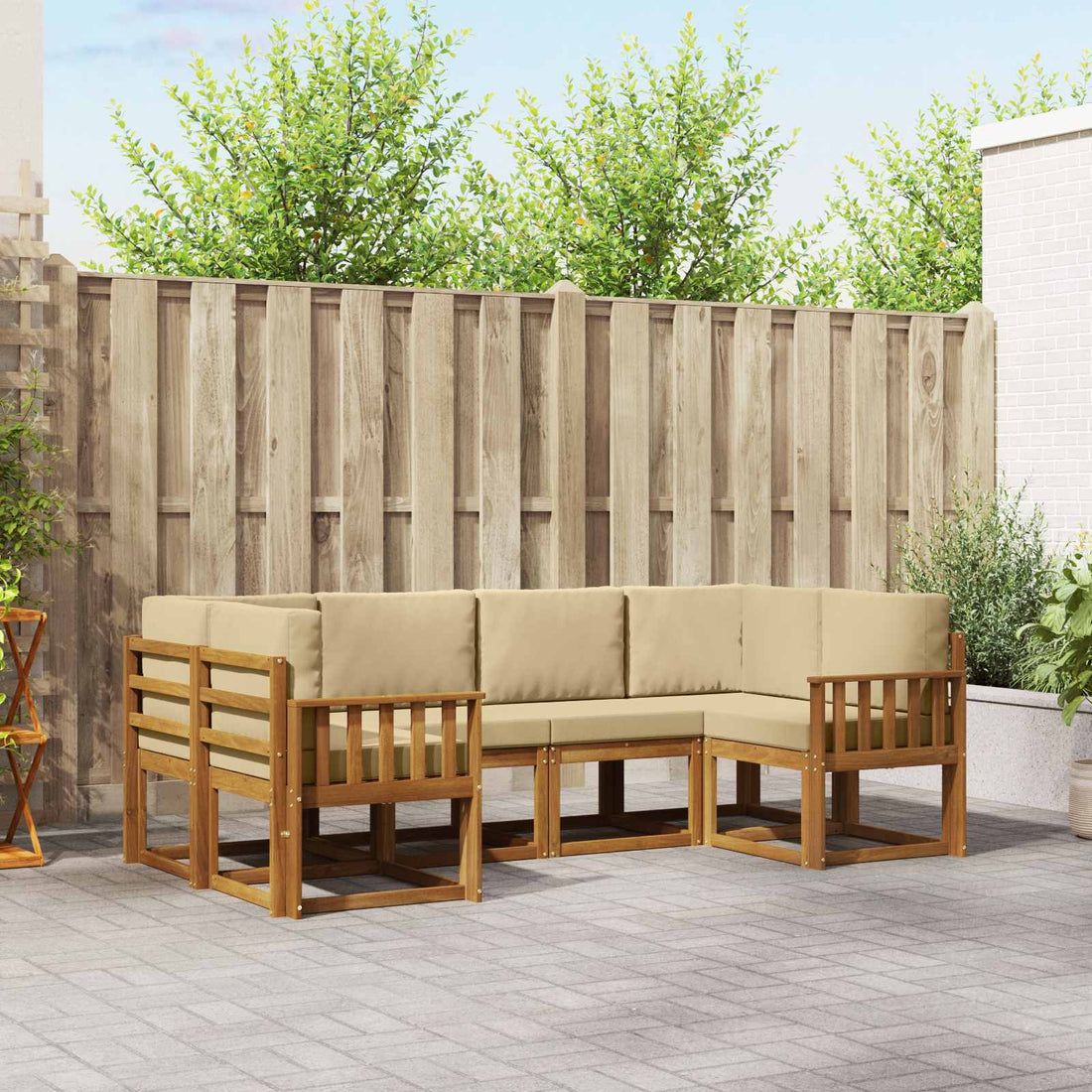 vidaXL Conjunto de sofás de exterior 6 uds. Natural y Beige