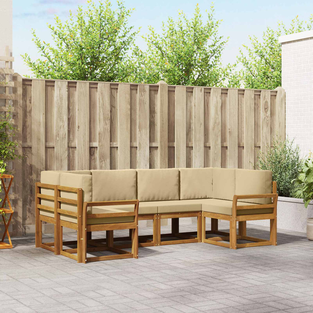 vidaXL Conjunto de sofás de exterior 6 uds. Natural y Beige