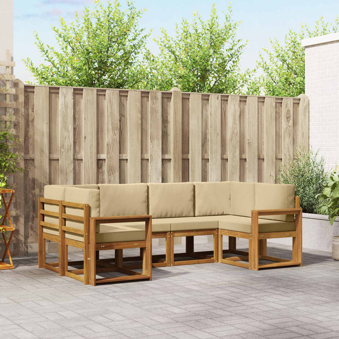vidaXL Conjunto de sofás de exterior 6 uds. Natural y Beige