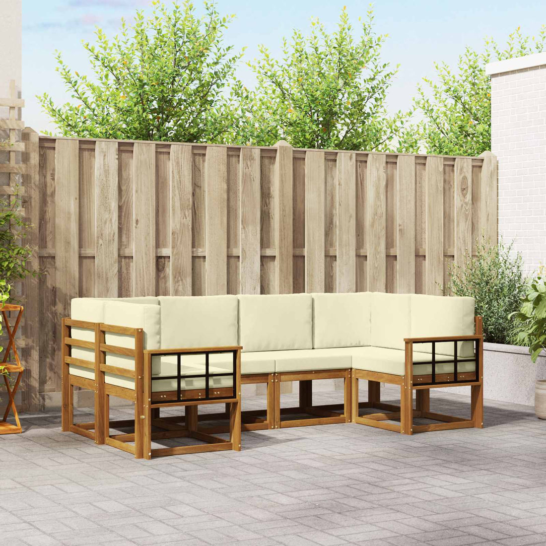 vidaXL Conjunto de sofás de exterior 6 uds. Natural y Crema