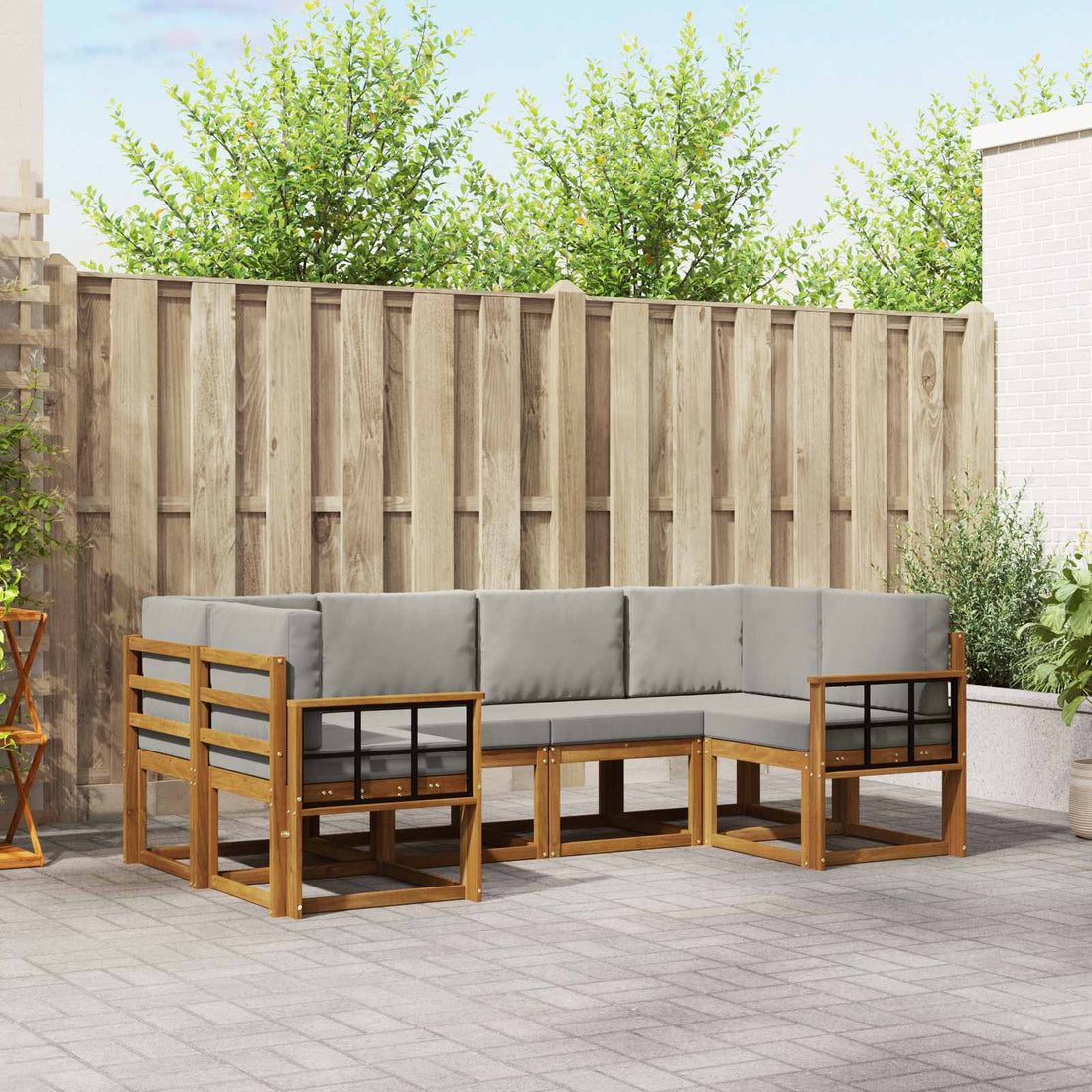 vidaXL Conjunto de sofás de exterior 6 uds. Gris Natural y Claro