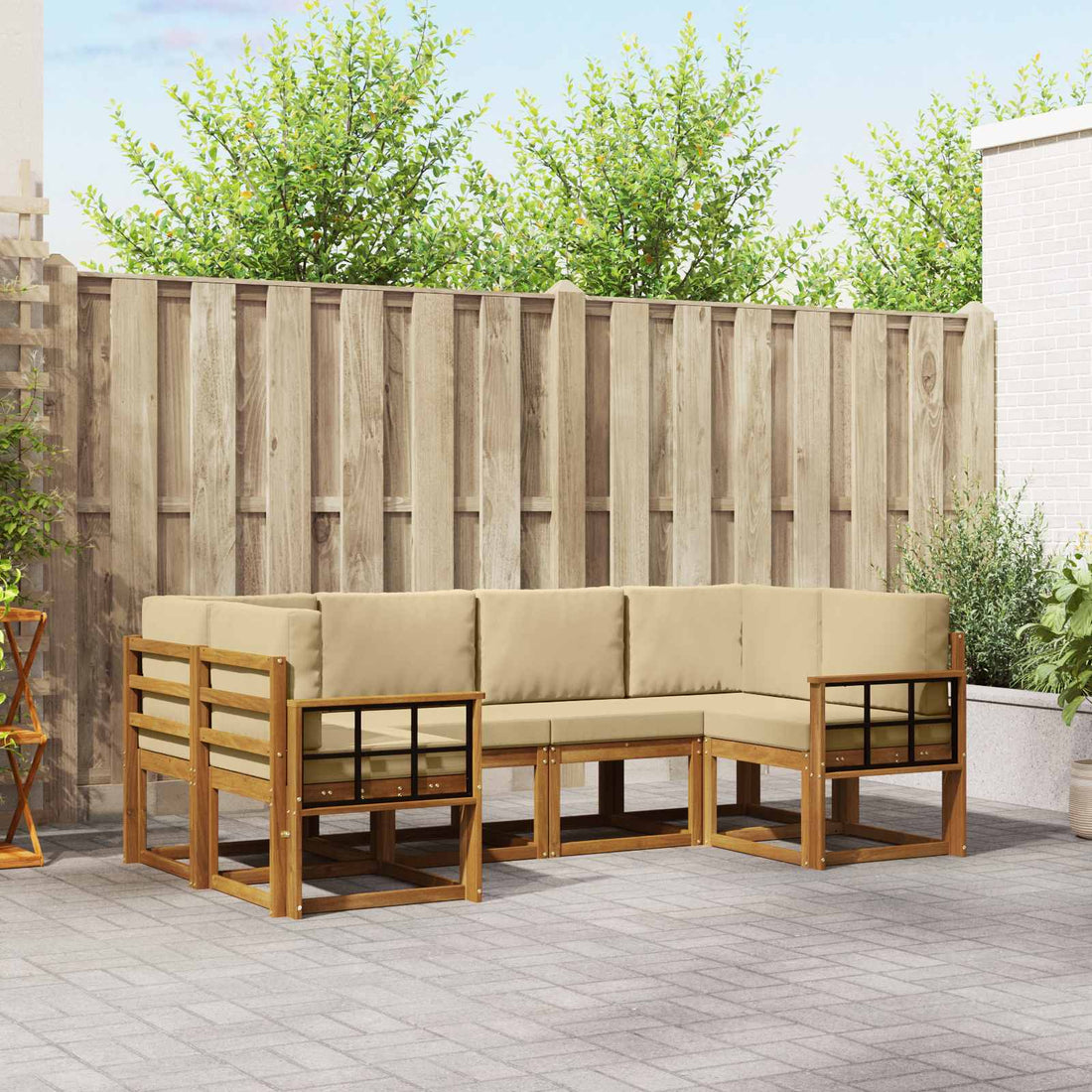 vidaXL Conjunto de sofás de exterior 6 uds. Natural y Beige