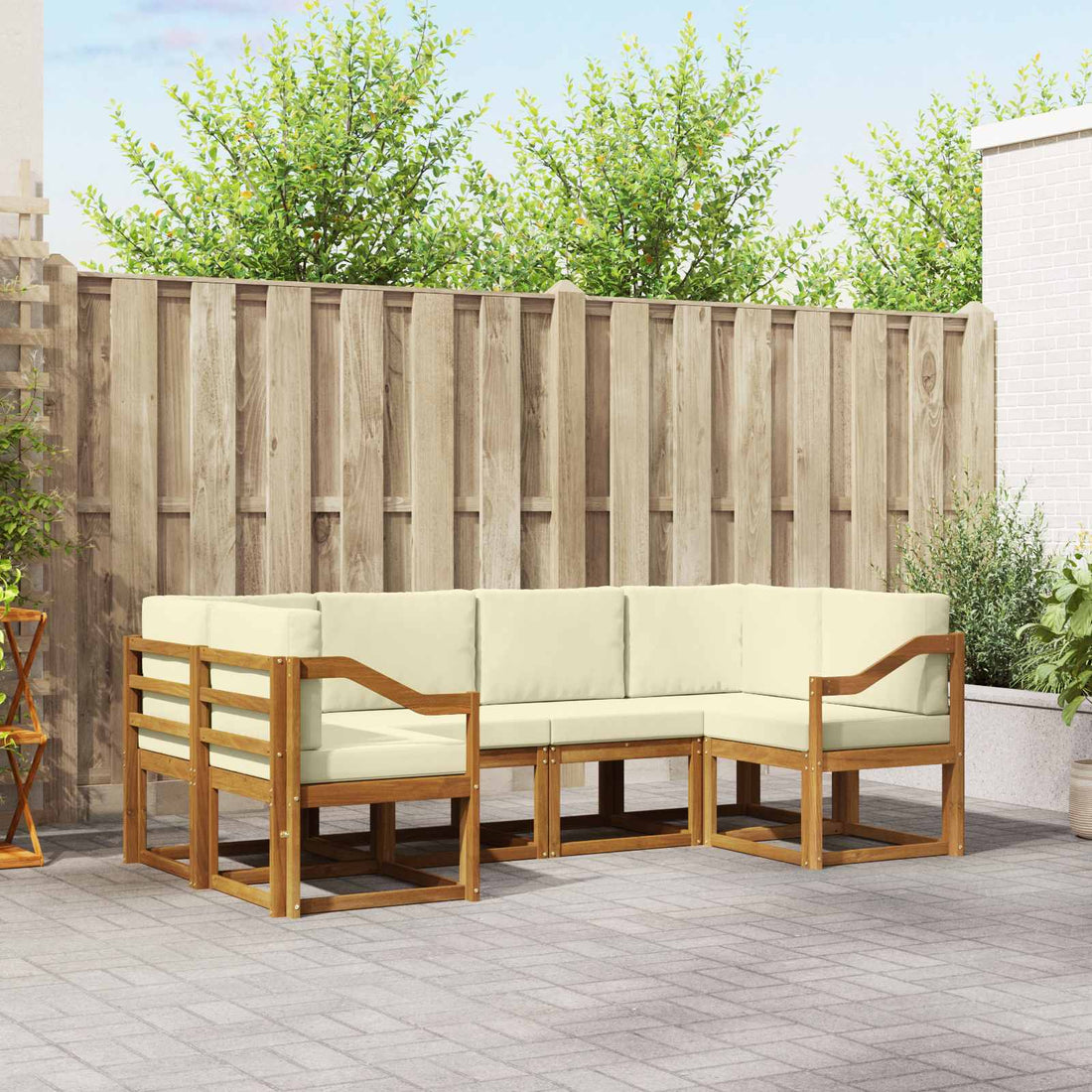 vidaXL Conjunto de sofás de exterior 6 uds. Natural y Crema