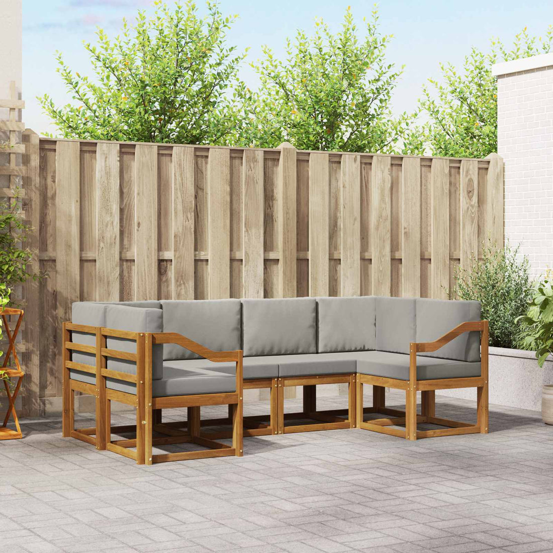 vidaXL Conjunto de sofás de exterior 6 uds. Gris Natural y Claro