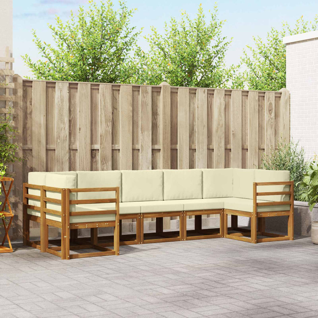 vidaXL Conjunto de sofás de exterior 7 uds. Natural y Crema