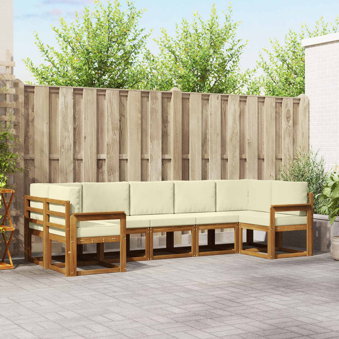 vidaXL Conjunto de sofás de exterior 7 uds. Natural y Crema
