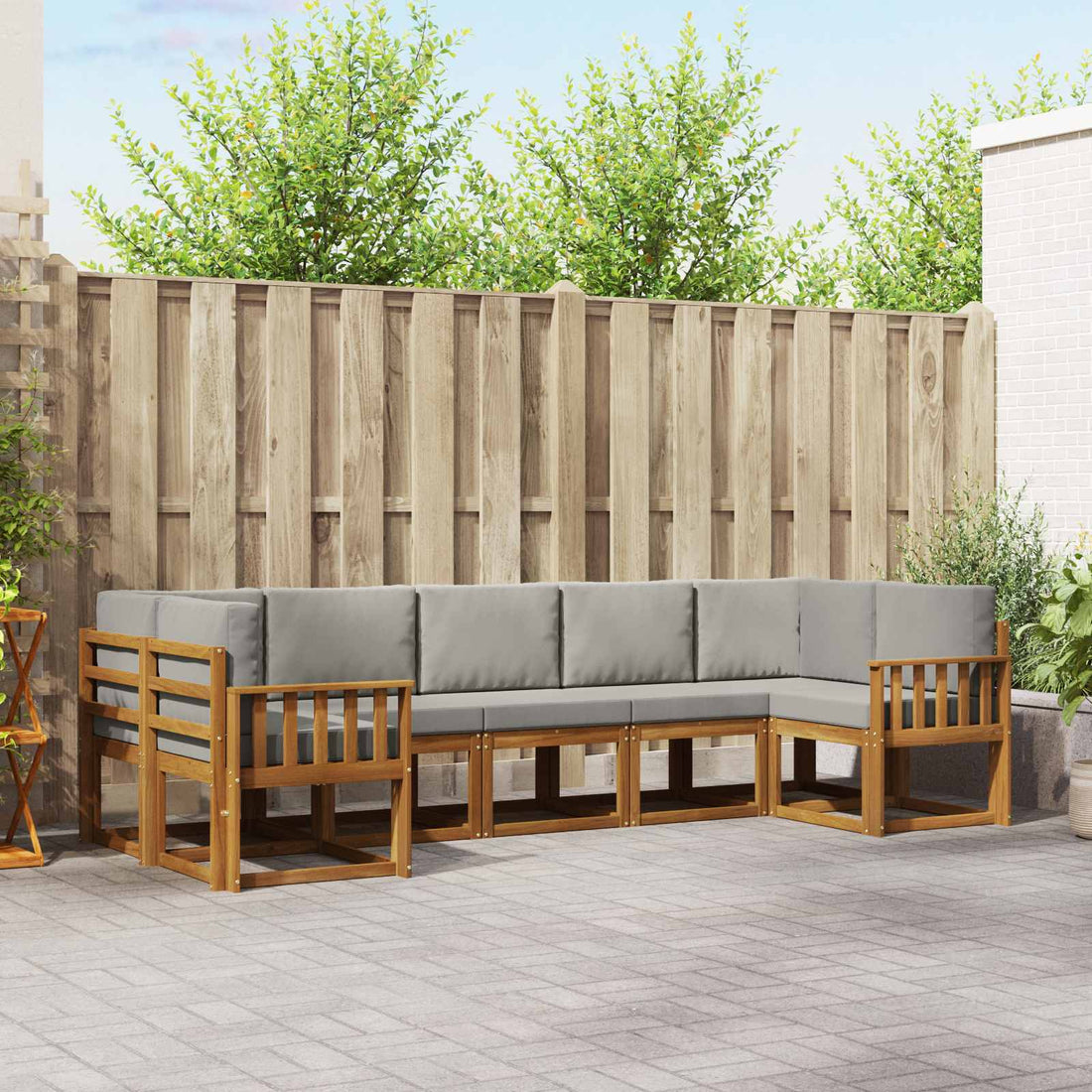 vidaXL Conjunto de sofás de exterior 7 uds. Natural y Gris Claro