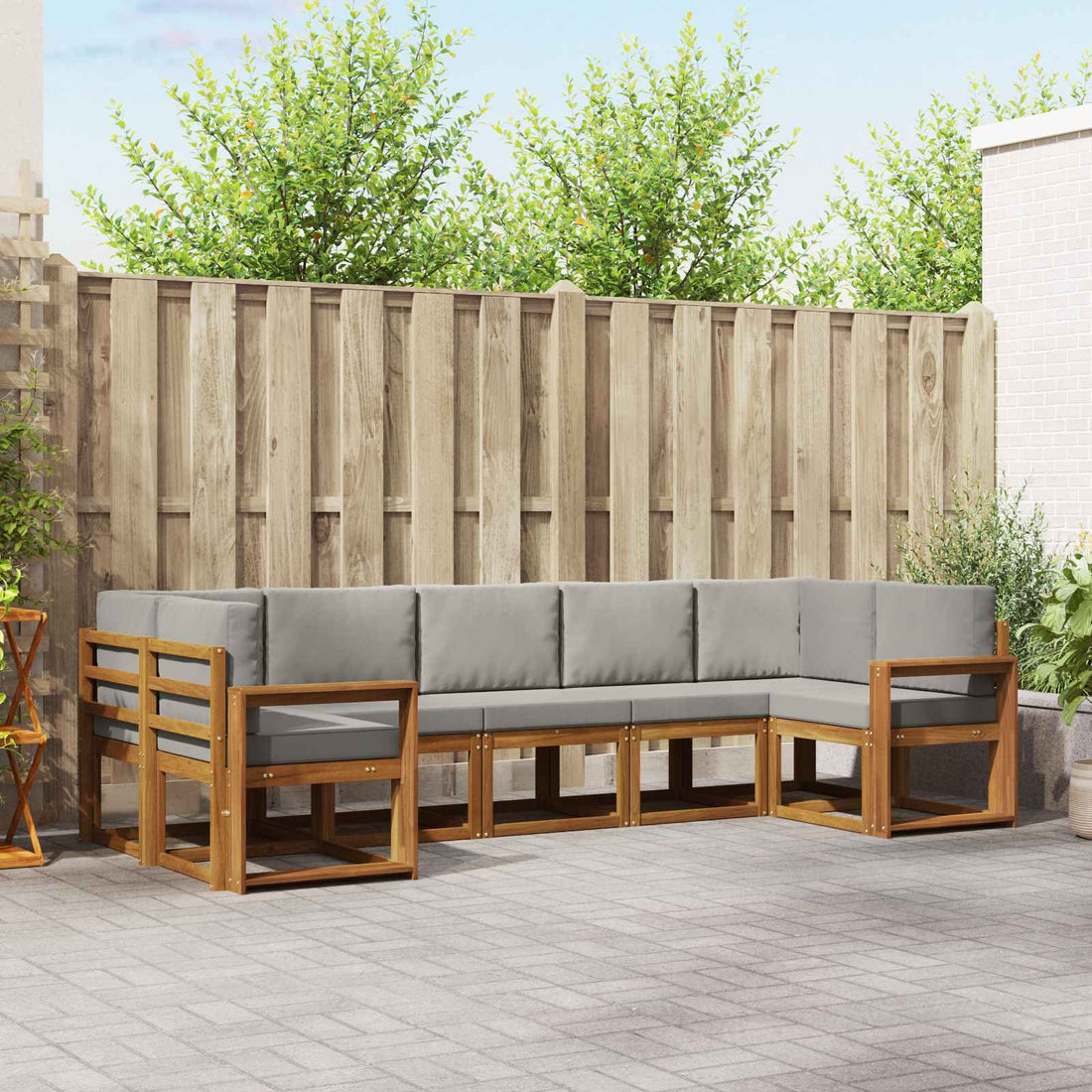vidaXL Conjunto de sofás de exterior 7 uds. Natural y Gris Claro