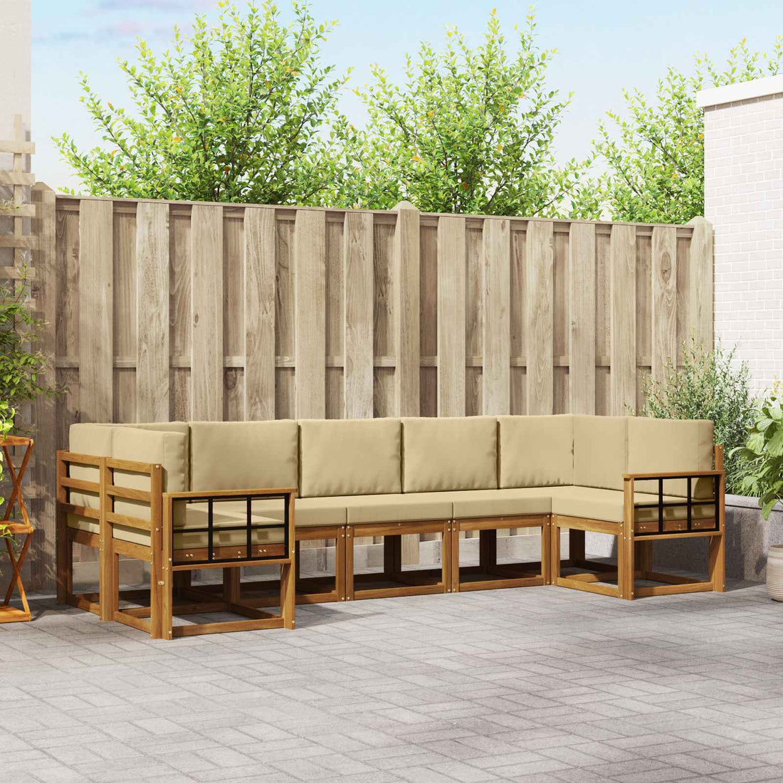 vidaXL Conjunto de sofás de exterior 7 uds. Natural y Beige