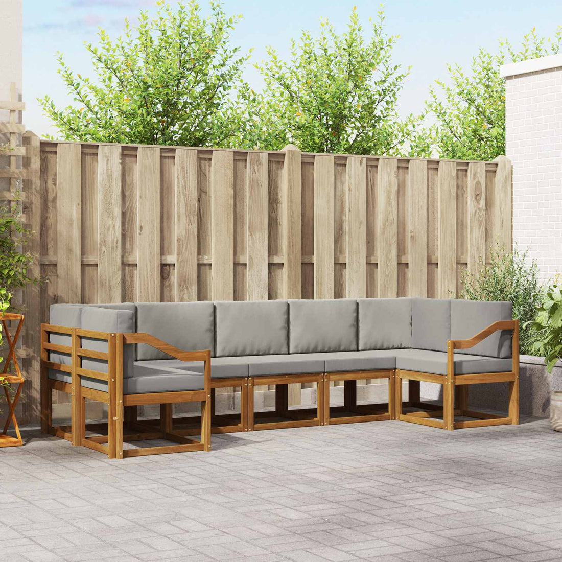 vidaXL Conjunto de sofás de exterior 7 uds. Natural y Gris Claro