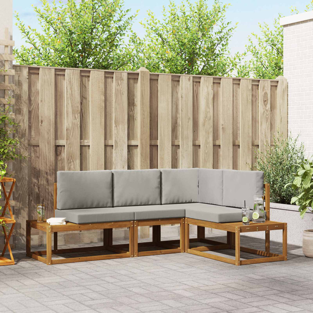 vidaXL 4 uds. Conjunto de sofás de exterior Gris Natural y Claro