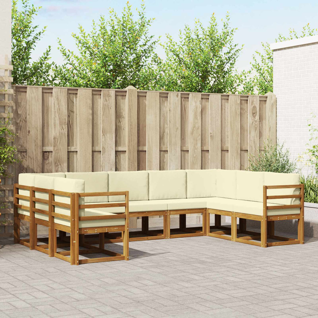 vidaXL Conjunto de sofás de exterior 9 uds. Natural y Crema