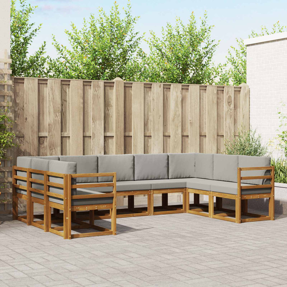 vidaXL Conjunto de sofás de exterior 9 uds. Gris Natural y Claro