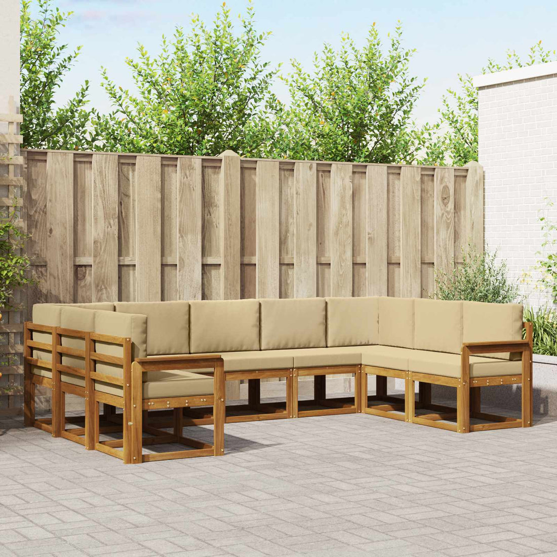 vidaXL Conjunto de sofás de exterior 9 uds. Natural y Beige