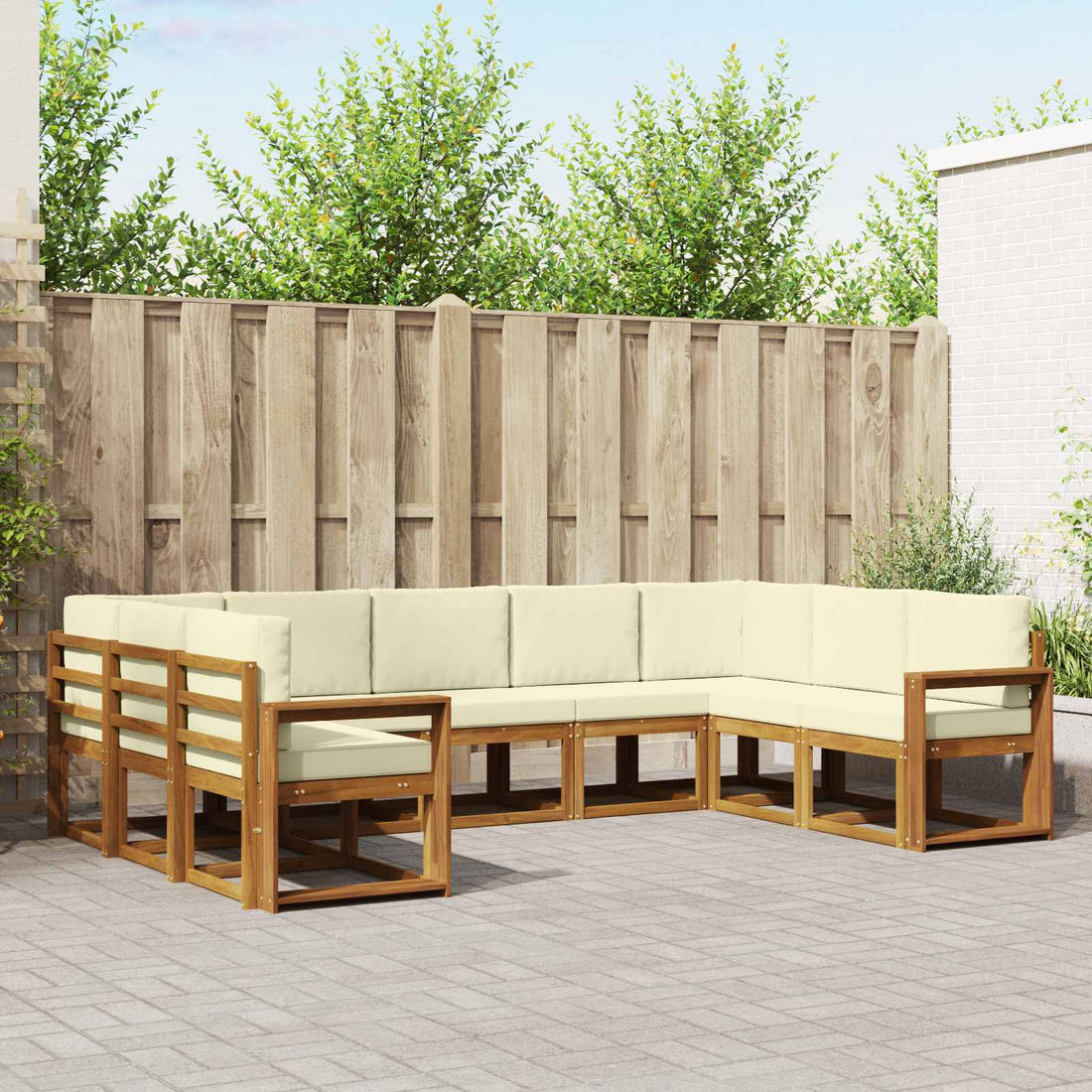 vidaXL Conjunto de sofás de exterior 9 uds. Natural y Crema