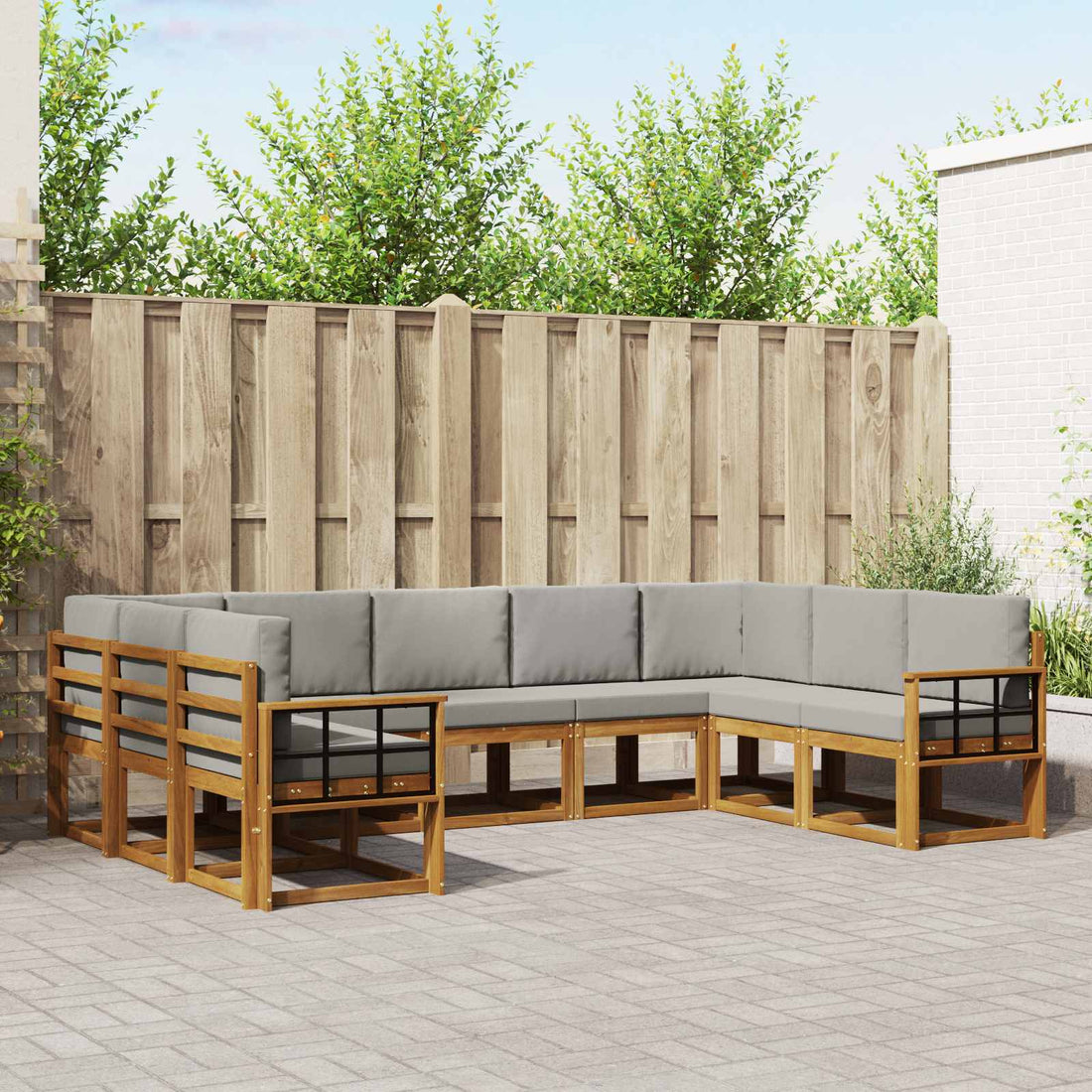 vidaXL Conjunto de sofás de exterior 9 uds. Gris Natural y Claro
